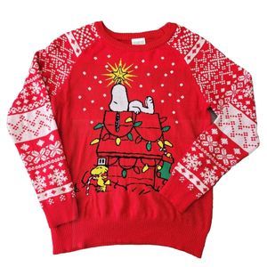 Snoopy Peanuts Christmas Sweater Large Cotton Polyester EUC
